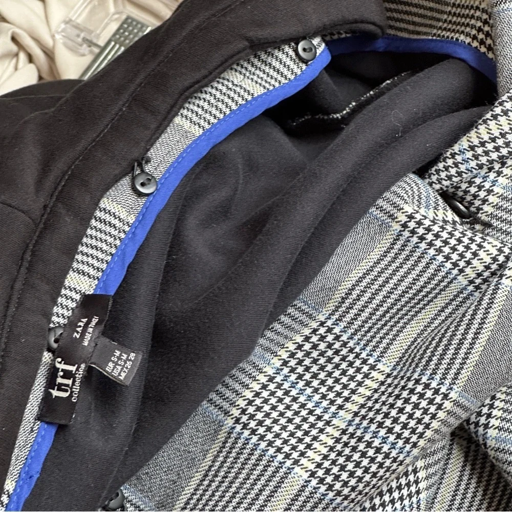 Zara‎ TRF Plaid Double Breasted Blazer Gray Check Small-Medium